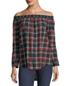 Flannel Off-the-shoulder Top