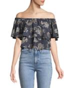Off-the-shoulder Paisley Ruffle Blouse