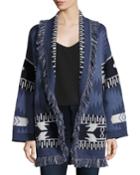 Geometric Cashmere Robe Sweater, Blue Pattern