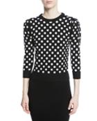 Starlet Dot-intarsia Cashmere Crewneck 3/4-sleeve