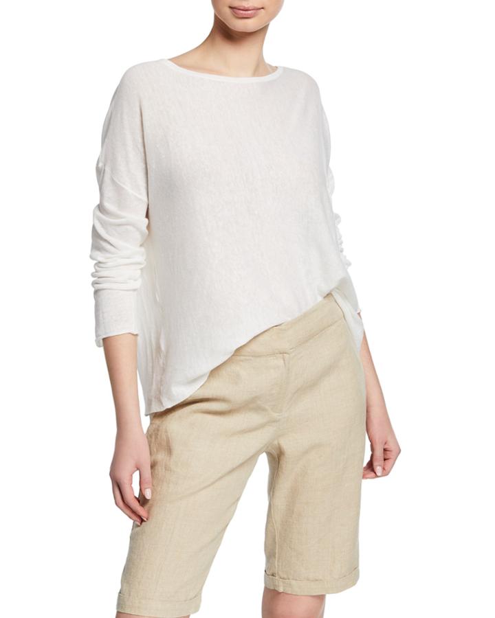 Bateau-neck Long-sleeve Organic Linen/cotton