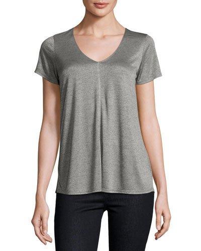 Semisheer V-neck Jersey Tee, Dark Heather Gray