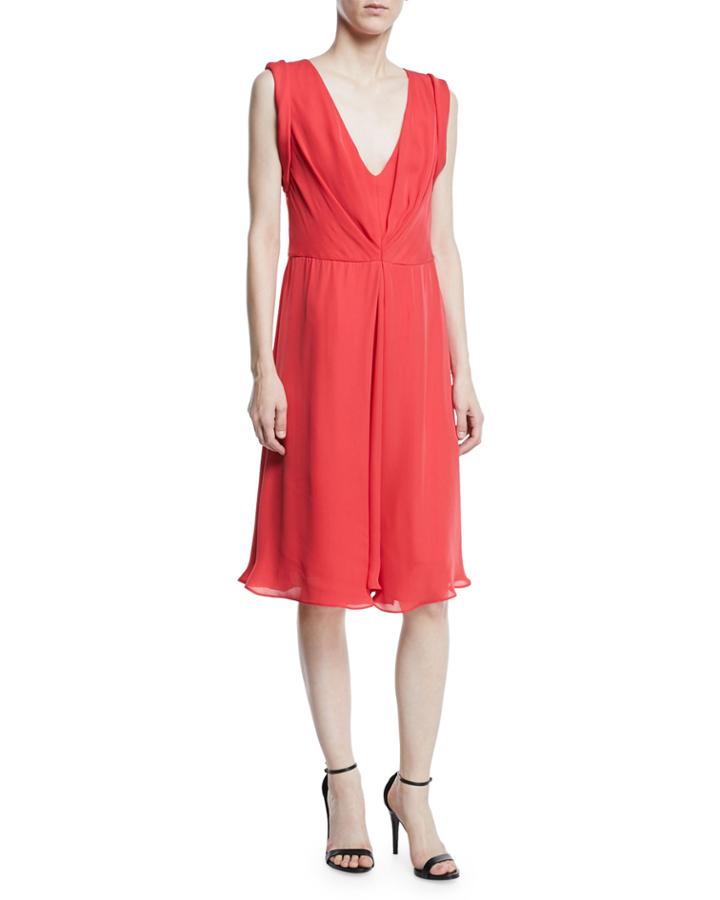 Deep-v Sleeveless A-line Knee-length Dress
