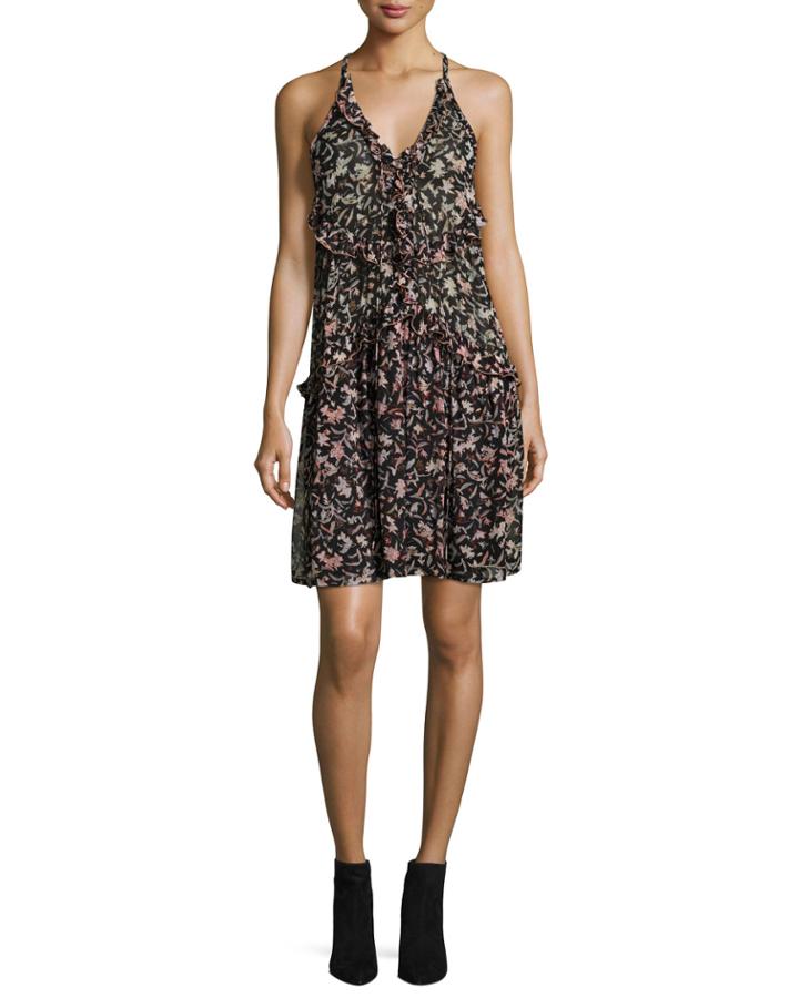 Baden Sleeveless V-neck Ruffled Mini Dress, Black/red