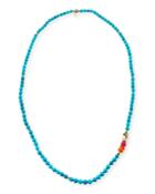 Long Turquoise Beaded One-strand Necklace,