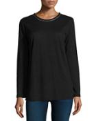 Embellished-collar Long-sleeve Crewneck Tee