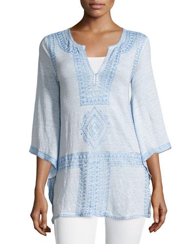 Etasa Embroidered 3/4-sleeve Tunic, Ripple