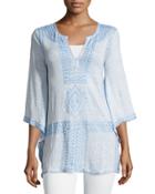Etasa Embroidered 3/4-sleeve Tunic, Ripple