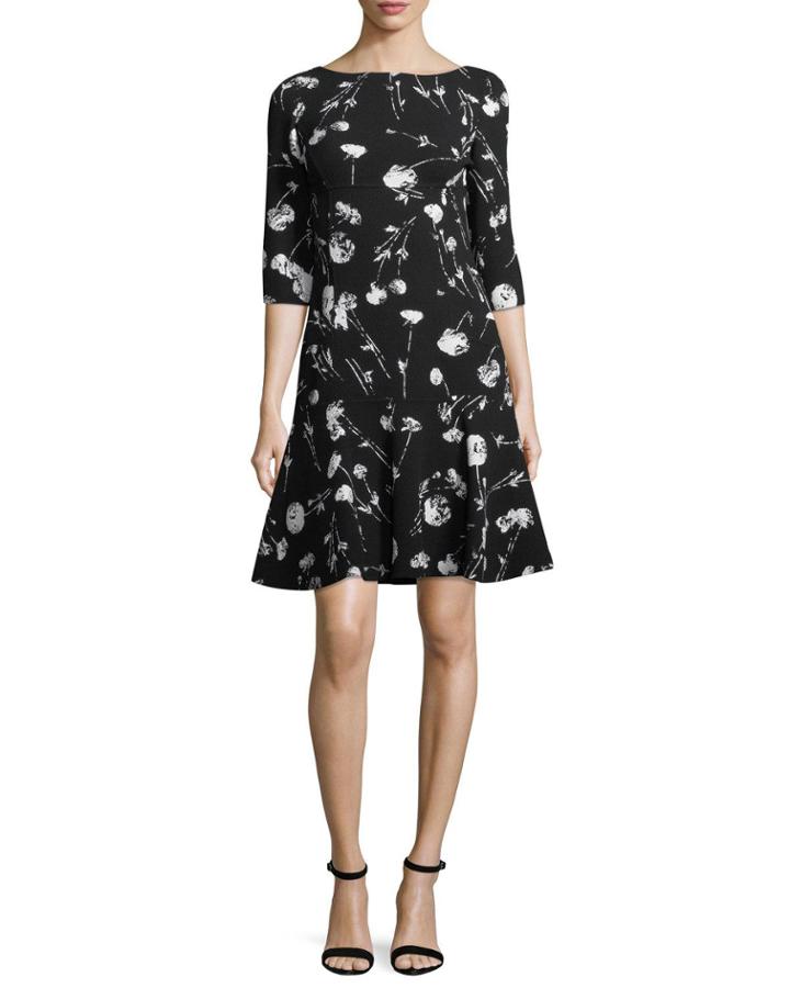 3/4-sleeve Poppy-print Day Dress