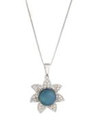 14k Tahitian Pearl & Diamond Flower Pendant Necklace