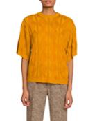 Short-sleeve Cable-knit Wool-silk