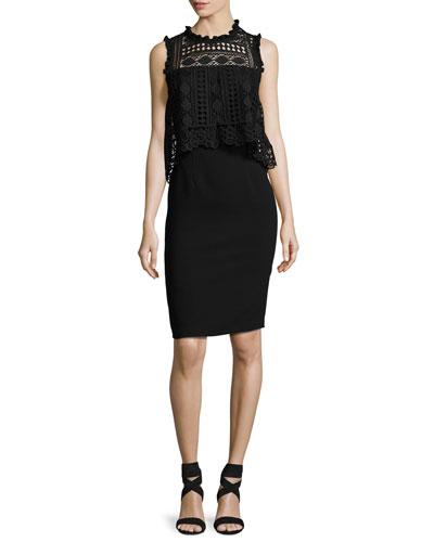Sleeveless Lace-trim Silk Crepe De Chine Cocktail Dress, Black
