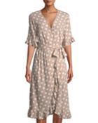 Flossy Polka-dot Crepe Wrap Dress