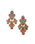 Coral & Turquoise Chandelier Earrings