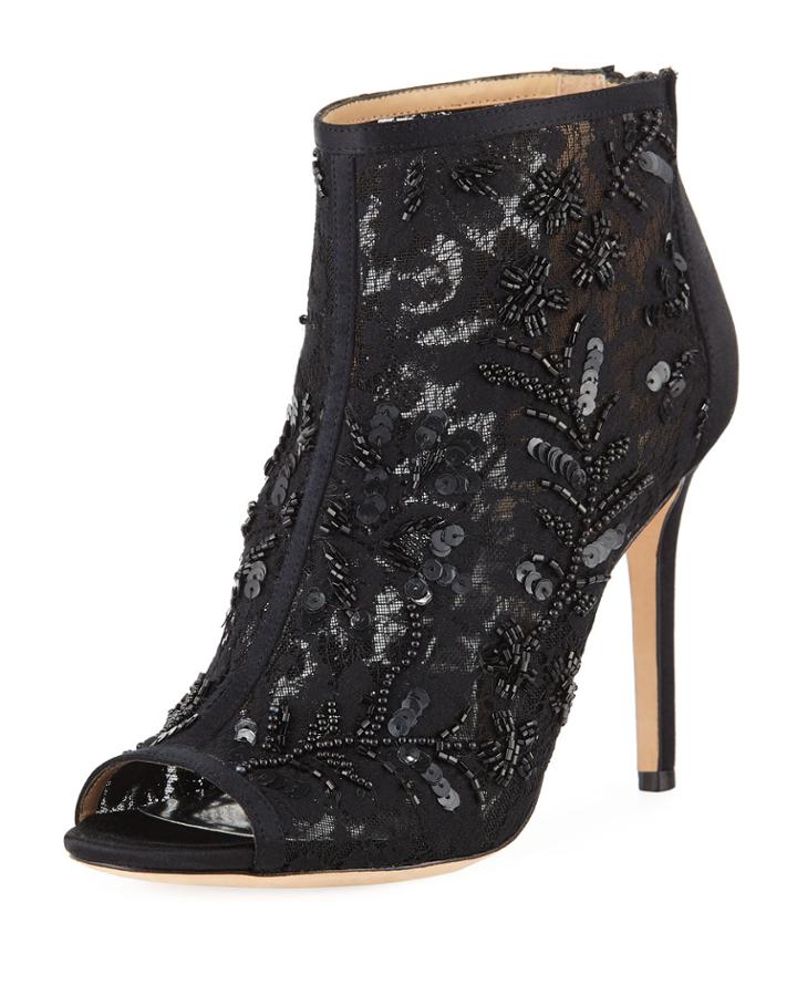Moyra Beaded Lace Peep-toe Booties
