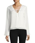 Front-tie Long-sleeve Top, White