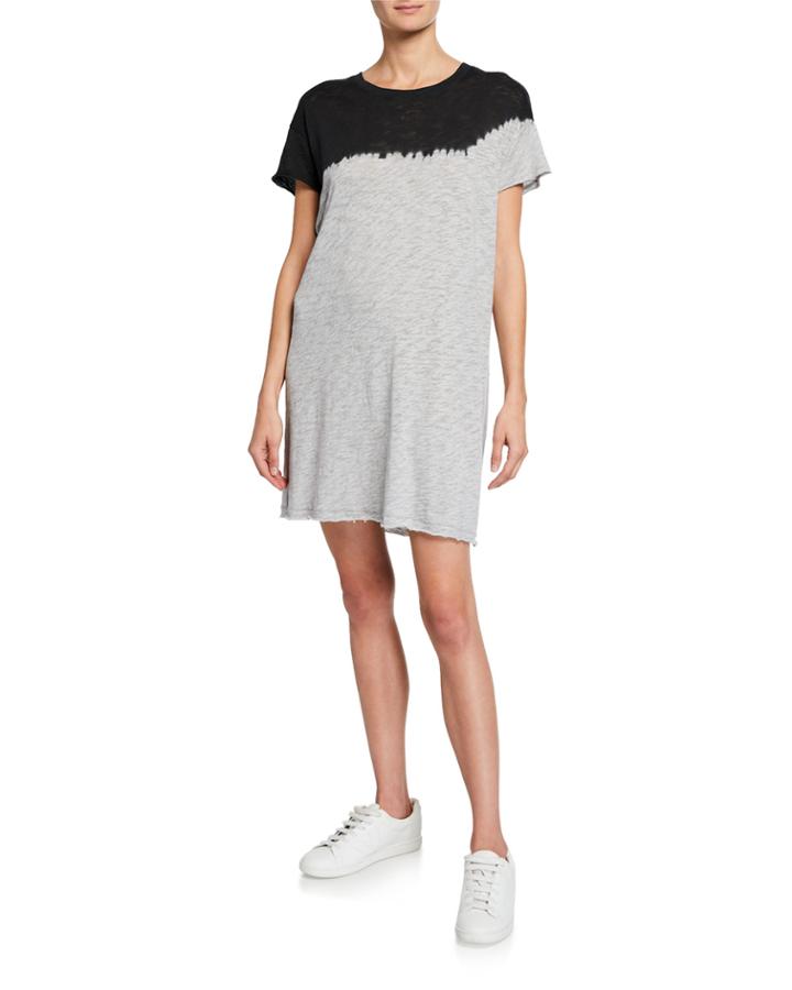Dip-dye Short-sleeve Slub Jersey Cotton Dress