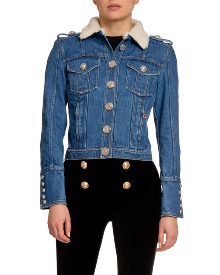 Raw Denim Jacket W/ Wool Collar