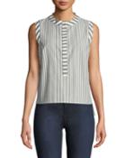 Pleated-back Sleeveless Striped Cotton-blend