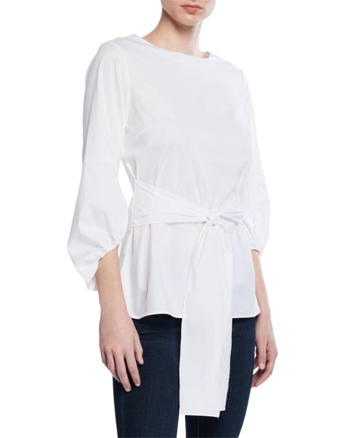 3/4-sleeve Tie-waist Blouse