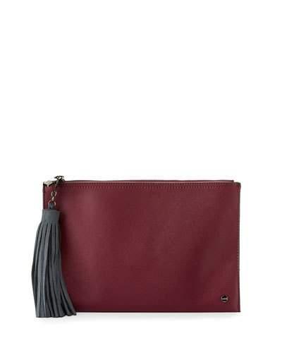 Faux Saffiano Leather Pouch W/tassel, Burgundy