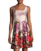 Floral-print Sleeveless A-line Dress, Red Pattern