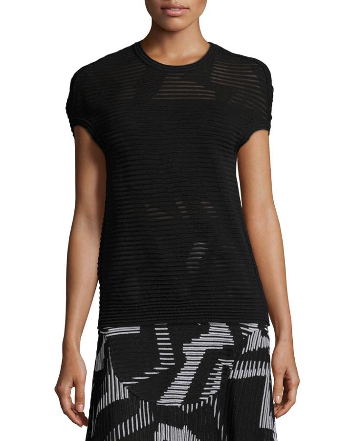 Short Dolman-sleeve Ribbed Top, Black