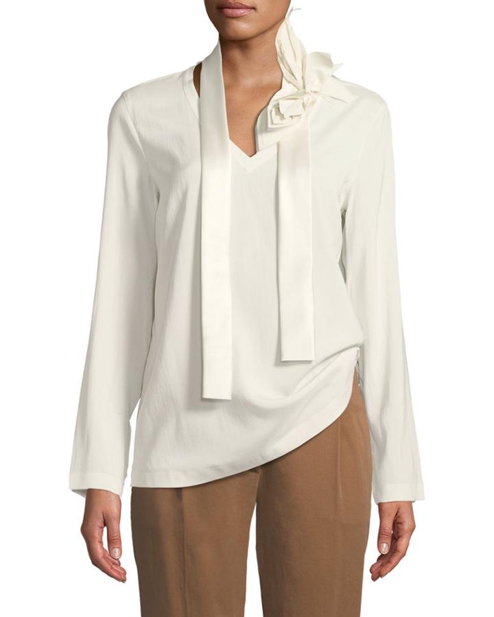 Silk Tee W/ Floral-applique