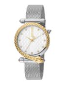 32mm Glam Chic Snake Watch W/ Mesh Strap, Gold/steel