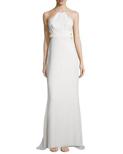 Halter Back-cutout Cocktail Gown, Bone