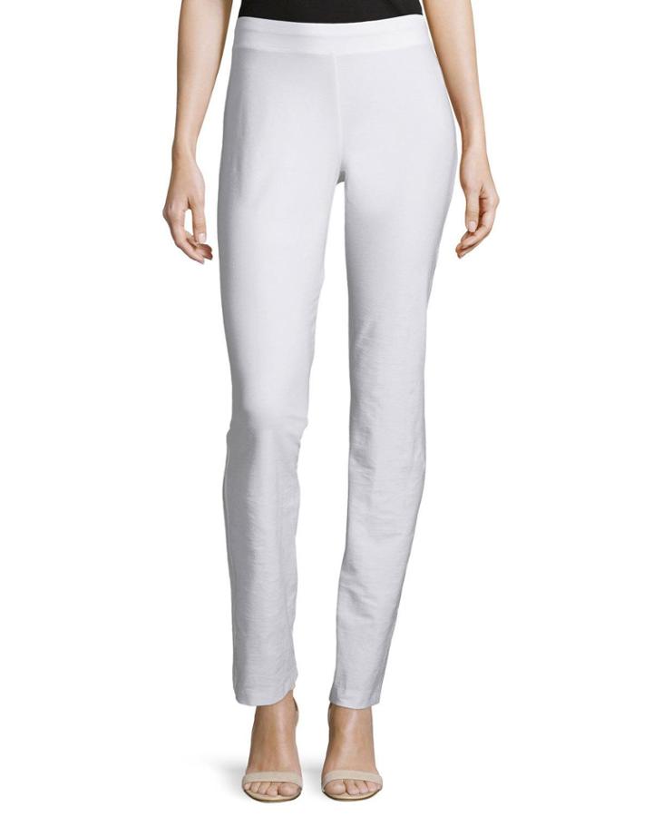 Washable-crepe Boot-cut Pants, White