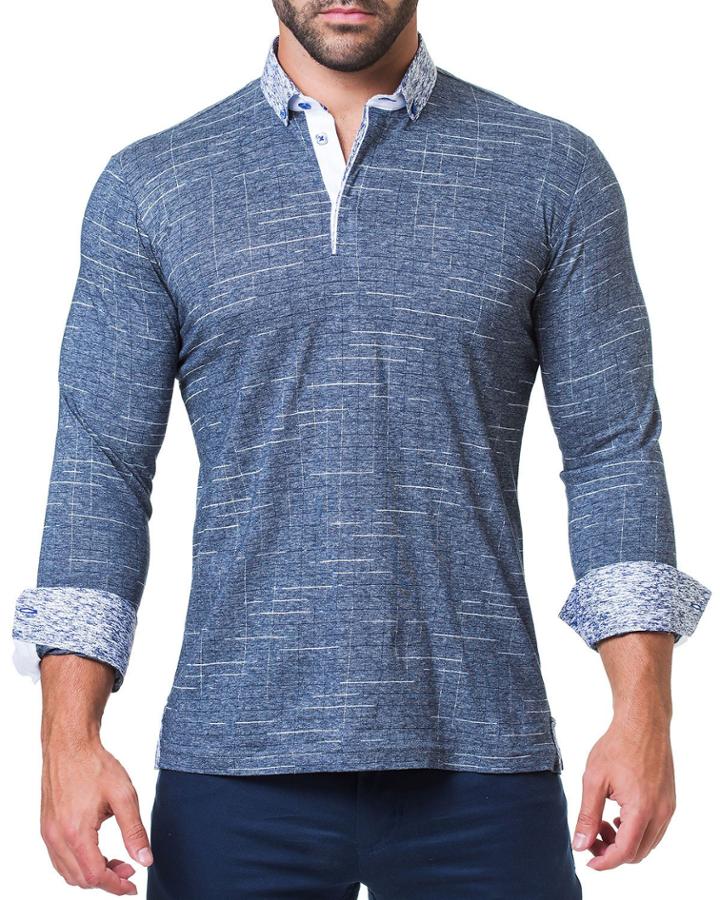 Men's Newton Check Navy Long-sleeve Polo