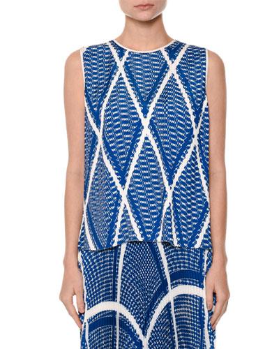 Modern Argyle Pliss&eacute; Shell Top, Blue