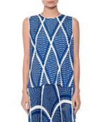 Modern Argyle Pliss&eacute; Shell Top, Blue