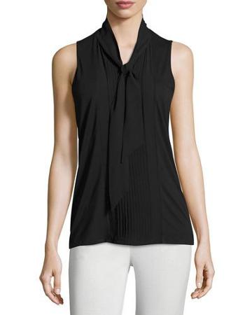 Sleeveless Tie-neck Blouse, Black
