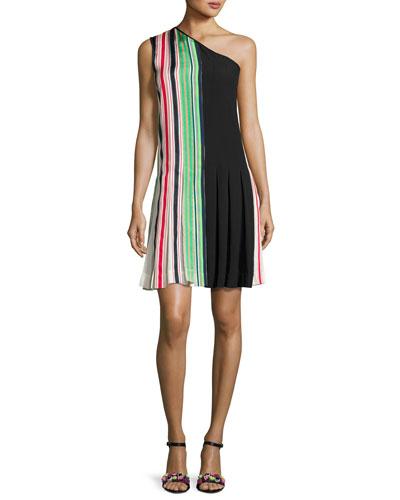One-shoulder Pleated Ribbon Dress,
