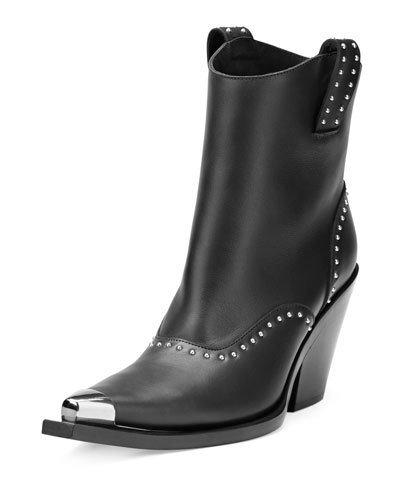 Studded Leather Western Boot, Black