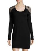 Lace-shoulder Scoop-neck Dress, Black