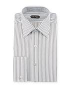Striped French Cuff Dress Shirt, Black/white