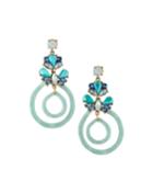 Double Hoop-drop Earrings W/ Crystals, Blue
