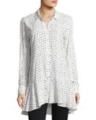 Dotted Flutter Tunic Blouse, White/black