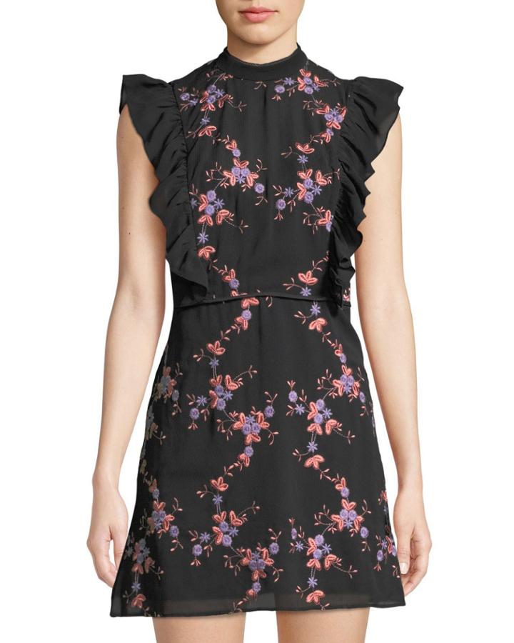 Seguro Mock-neck Sleeveless Floral-embroidered