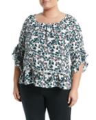 3/4-sleeve Floral-printed Ruffle Blouse,