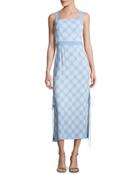 Sleeveless Tie-side Printed Midi Dress, Blue
