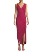 Dory V-neck Sleeveless Shirred Dress W/ Asymmetric Hem