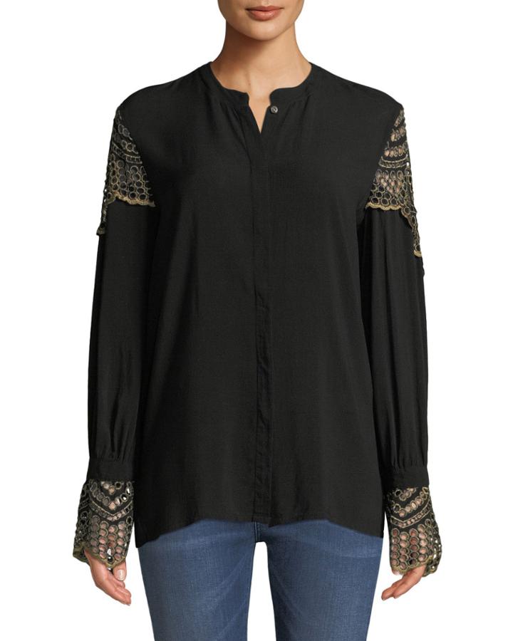 Whitley Contrast Crochet Button-down Blouse