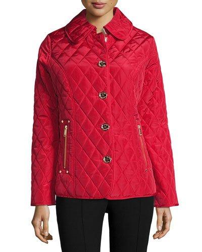 Quilted Button-front Jacket, Red