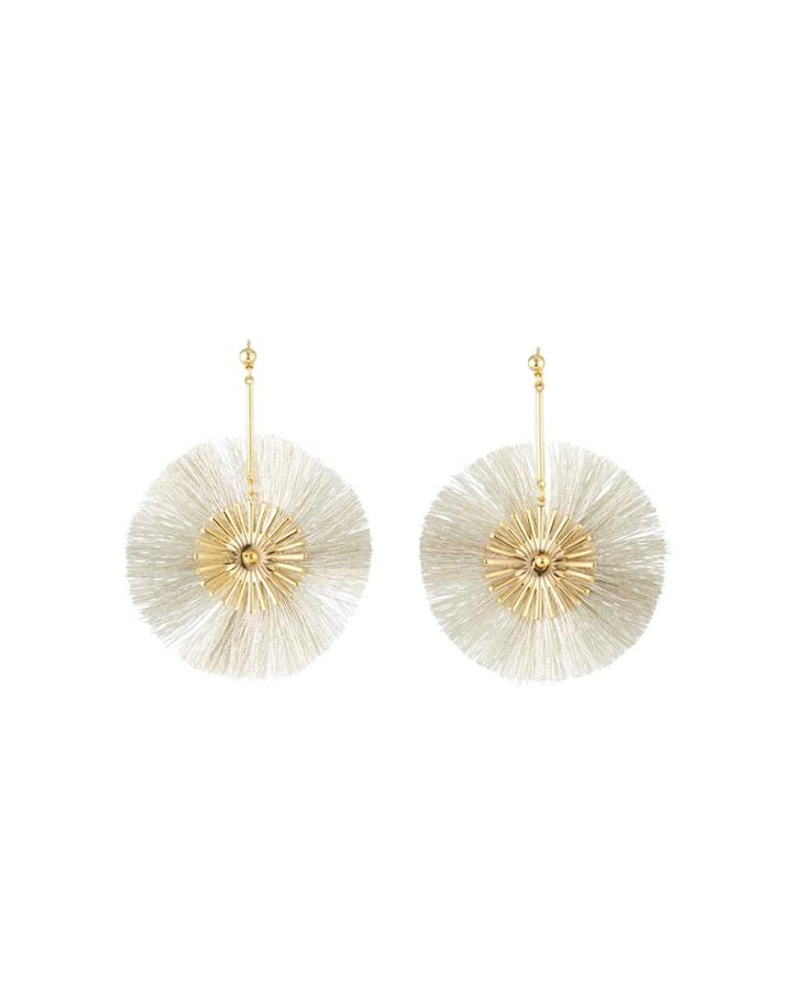Circular Fringe-drop Earrings, White