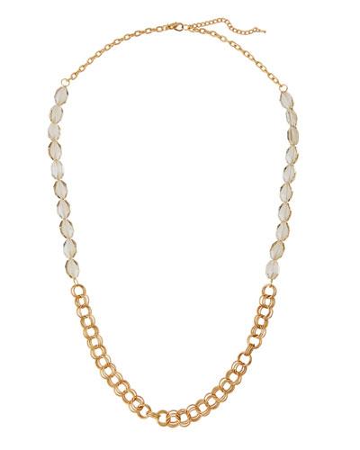 Long Chain Necklace W/ Crystal Beads, Gold