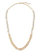 Long Chain Necklace W/ Crystal Beads, Gold